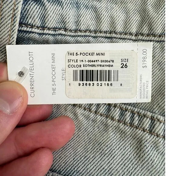NWT Current/Elliot, The 5-Pocket Denim Jean Mini Skirt, Light Wash Size 26