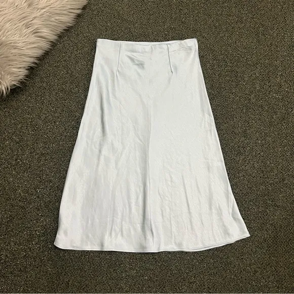 NWT JUPE NYC Pastel Baby Light Blue Satin Silk Midi Modest Slip Cute Skirt Sz L