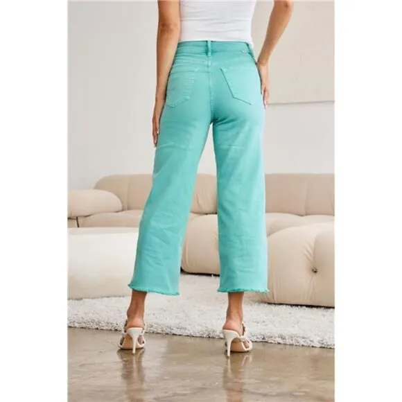 NWT RFM Chloe Tummy Control High Waist Raw Hem Cropped Jeans