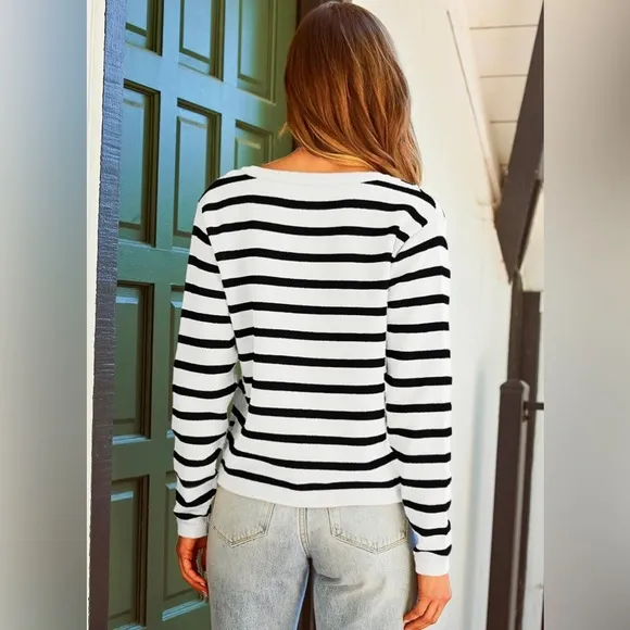NWT Striped Cardigan Sweater, Long Sleeve Tops Casual Knit Lady Jacket