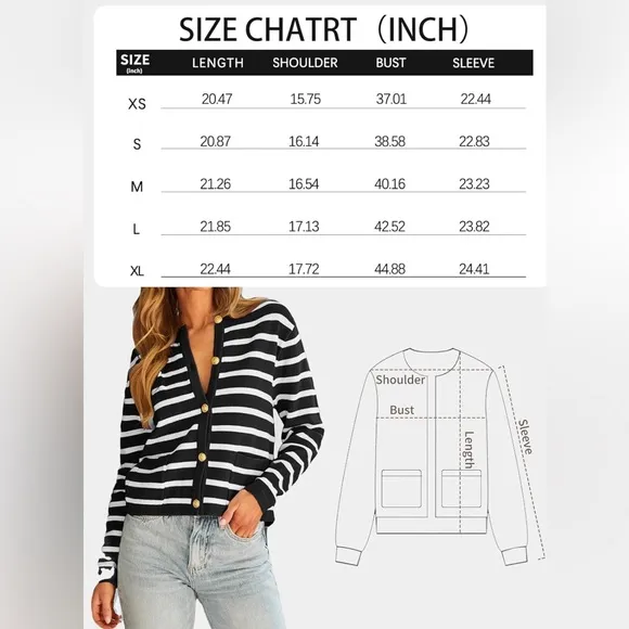 NWT Striped Cardigan Sweater, Long Sleeve Tops Casual Knit Lady Jacket