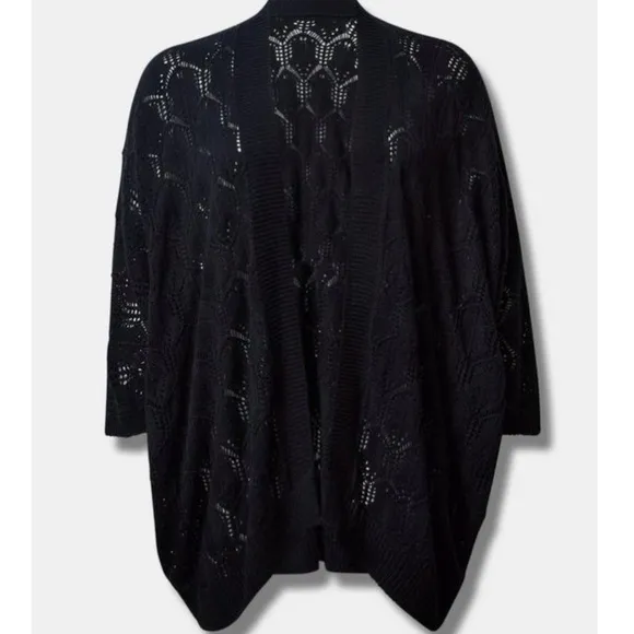 NWT! Torrid Dolman Lightweight Crochet Pointelle Ruana - Black