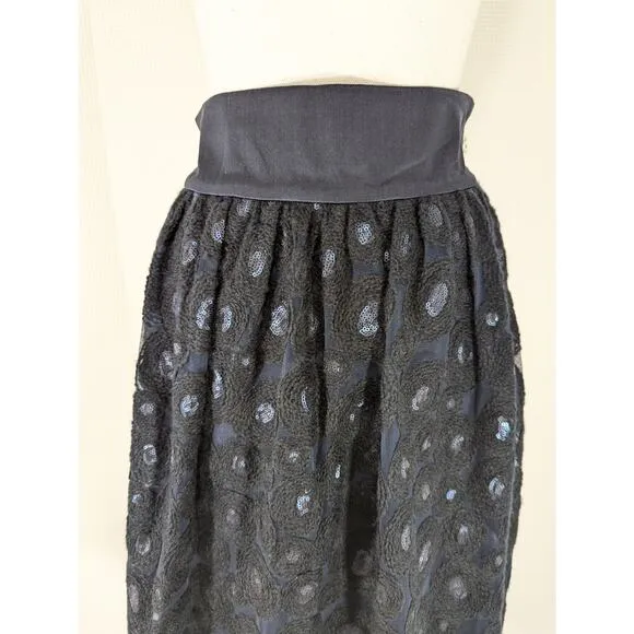 NWT@$278! WORTH! NAVY BLUE SILK W/CIRCULAR EMBROIDERY SEQUIN CENTERS SKIRT! SZ 8