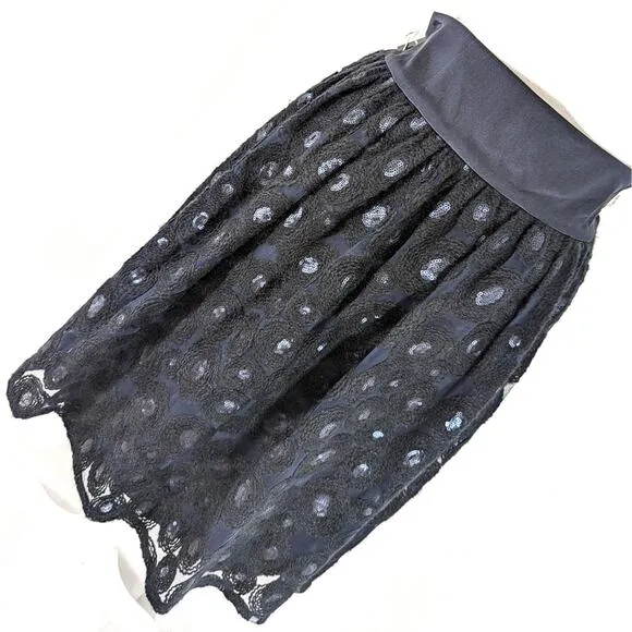 NWT@$278! WORTH! NAVY BLUE SILK W/CIRCULAR EMBROIDERY SEQUIN CENTERS SKIRT! SZ 8