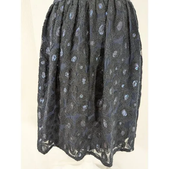 NWT@$278! WORTH! NAVY BLUE SILK W/CIRCULAR EMBROIDERY SEQUIN CENTERS SKIRT! SZ 8