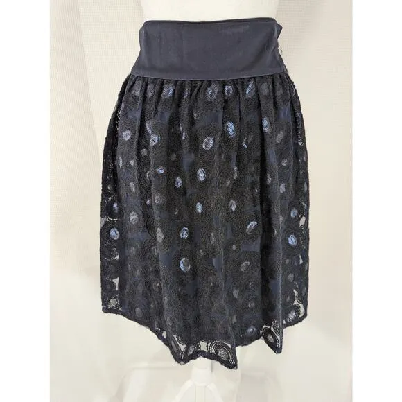 NWT@$278! WORTH! NAVY BLUE SILK W/CIRCULAR EMBROIDERY SEQUIN CENTERS SKIRT! SZ 8
