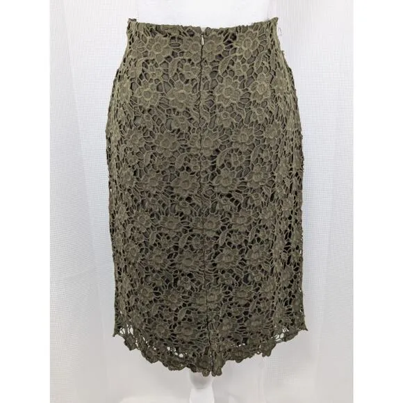 NWT@$398! W BY WORTH! LODEN GREEN MACRAME LACE OVER STRETCH CHIFFON SKIRT! SZ 10