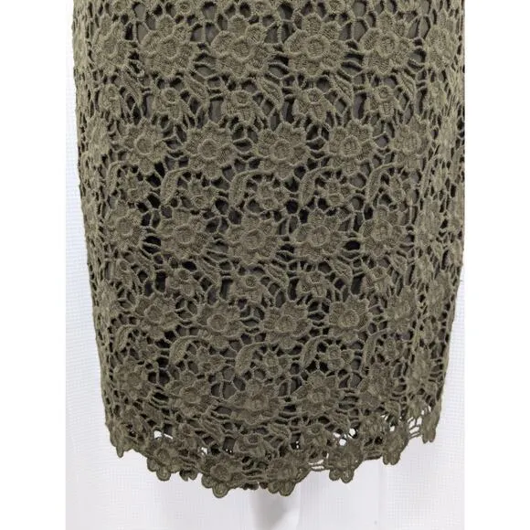 NWT@$398! W BY WORTH! LODEN GREEN MACRAME LACE OVER STRETCH CHIFFON SKIRT! SZ 10
