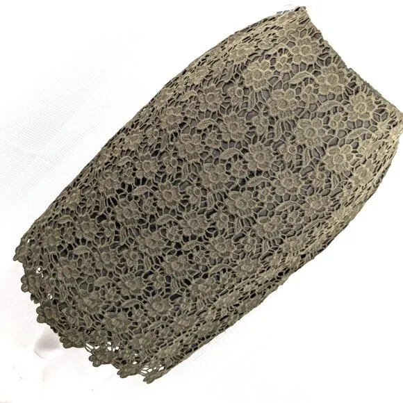 NWT@$398! W BY WORTH! LODEN GREEN MACRAME LACE OVER STRETCH CHIFFON SKIRT! SZ 10