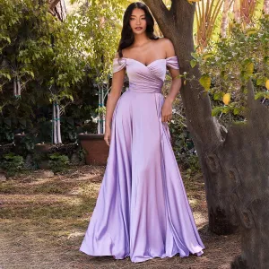 Off Shoulder High Split Special Occasion Dress A Line Long Ruching Bodice