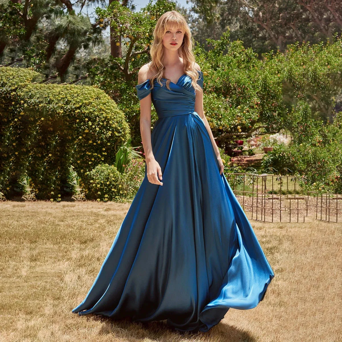 Off Shoulder High Split Special Occasion Dress A Line Long Ruching Bodice