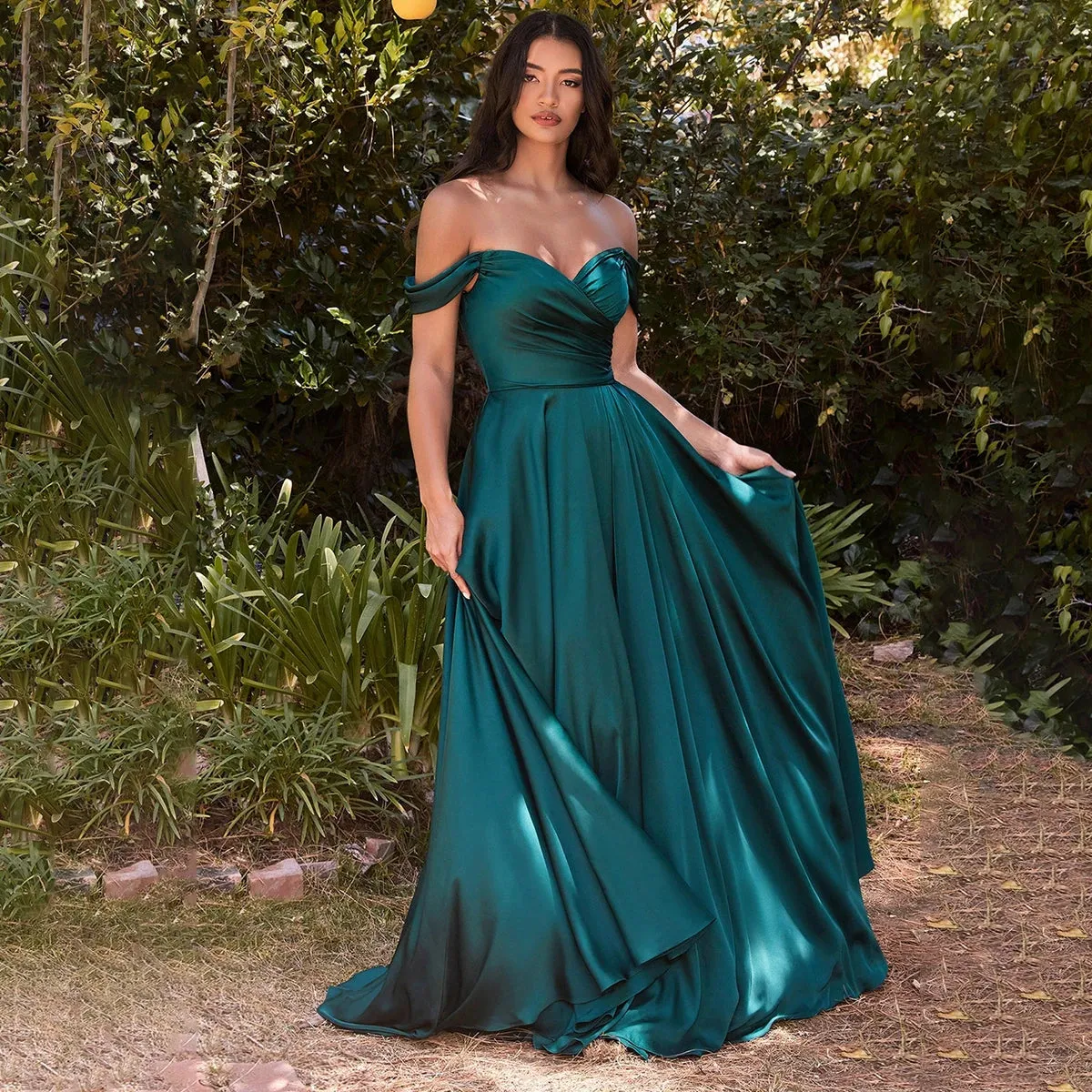 Off Shoulder High Split Special Occasion Dress A Line Long Ruching Bodice