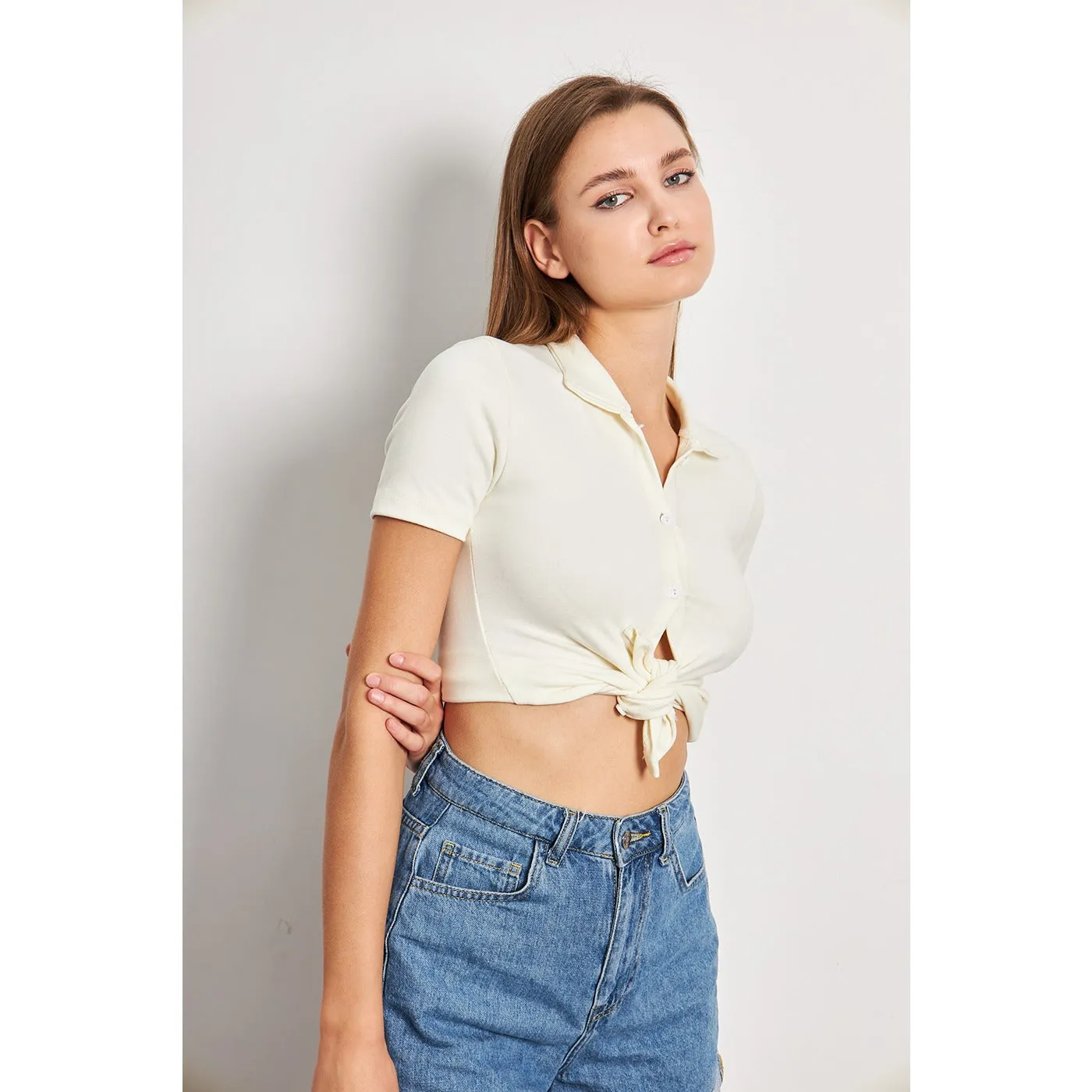 Off-White Button Down Collar Top
