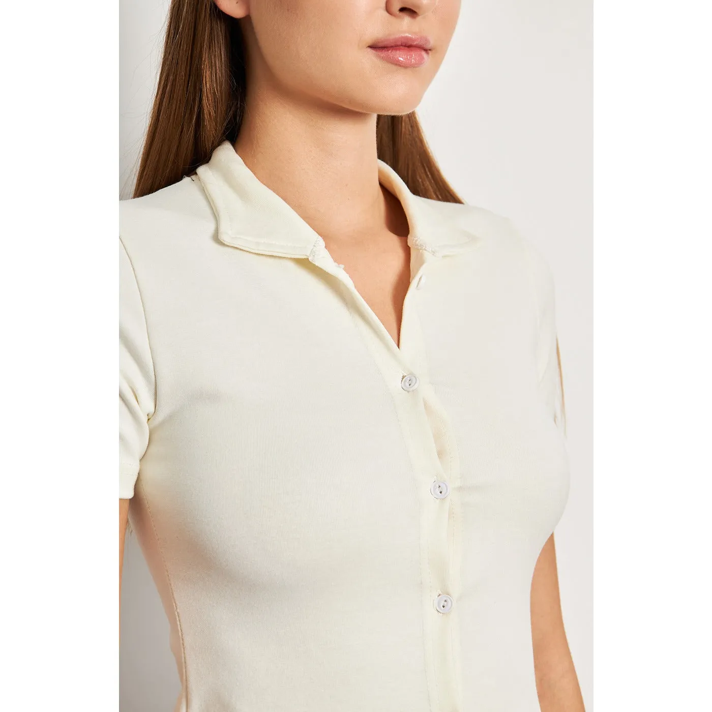 Off-White Button Down Collar Top