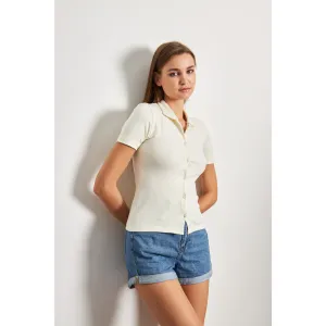 Off-White Button Down Collar Top