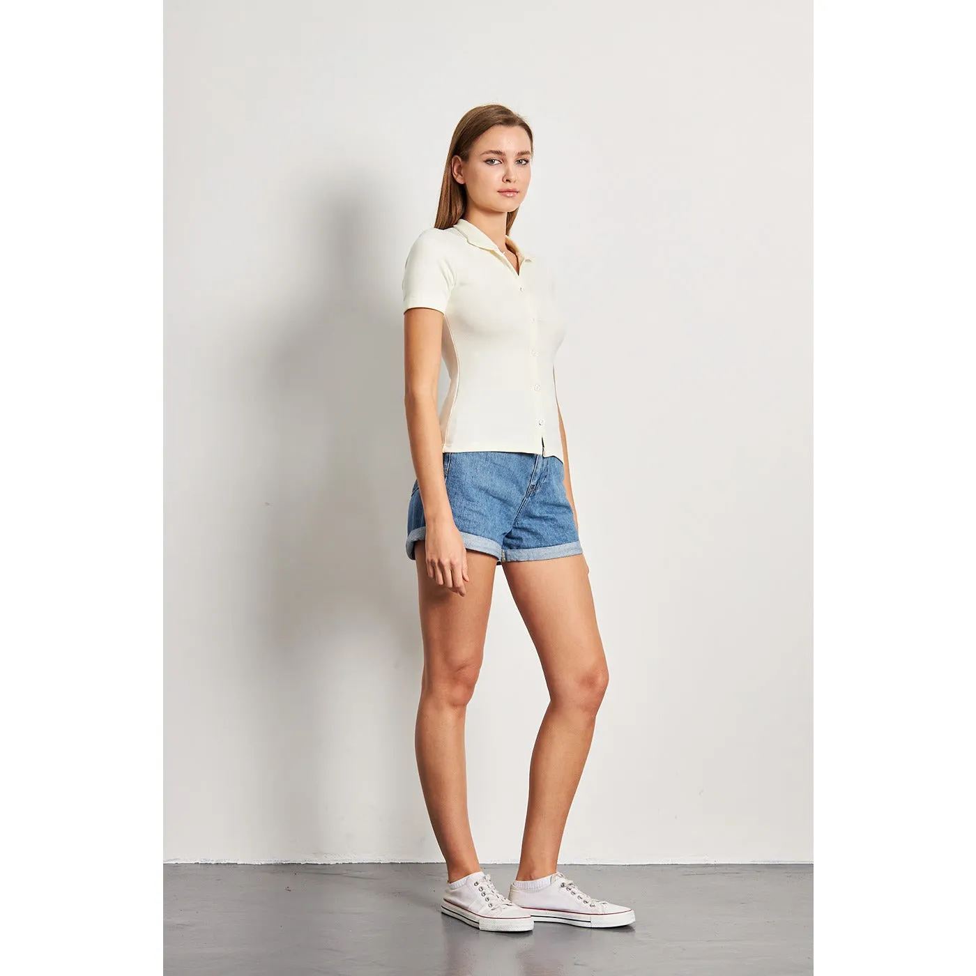 Off-White Button Down Collar Top