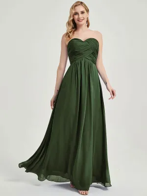 Olive Strapless Sweetheart  Chiffon Maternity Maxi Bridesmaid Dress