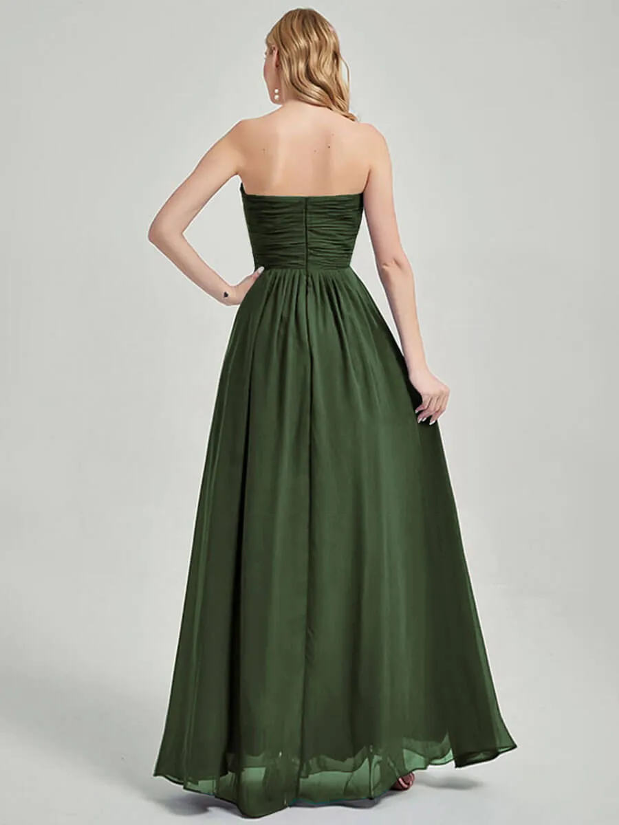 Olive Strapless Sweetheart  Chiffon Maternity Maxi Bridesmaid Dress