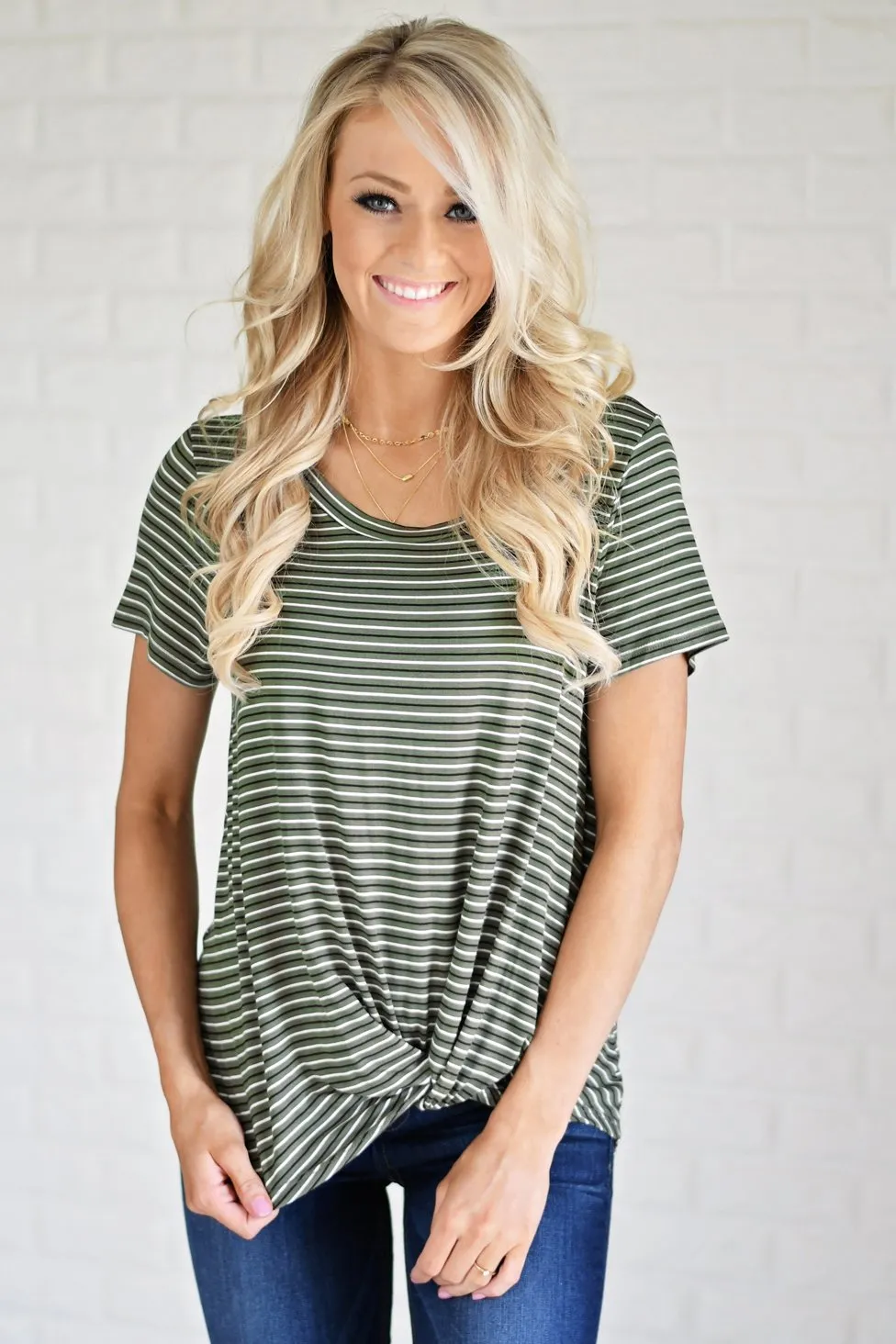 Olive Striped Knot Top