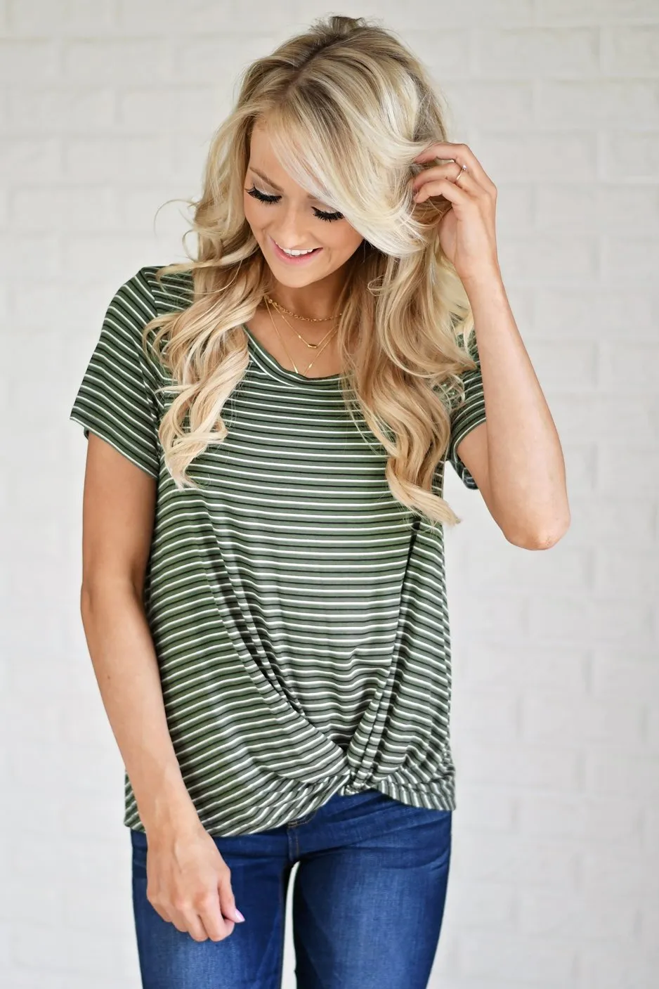 Olive Striped Knot Top