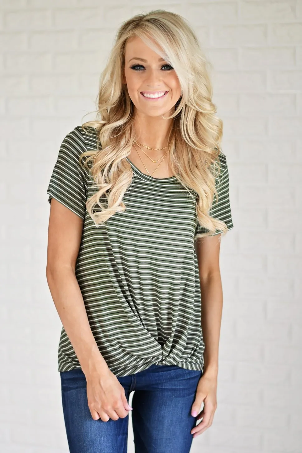 Olive Striped Knot Top