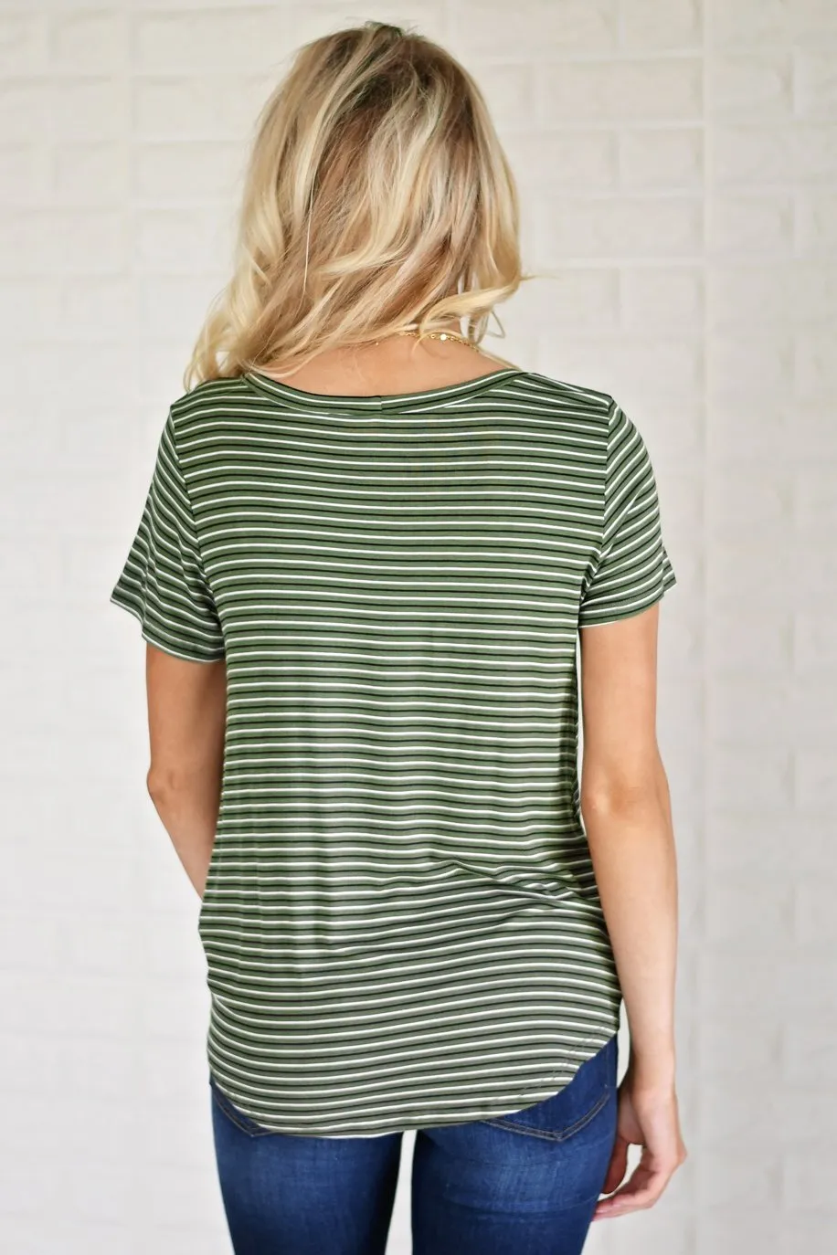 Olive Striped Knot Top