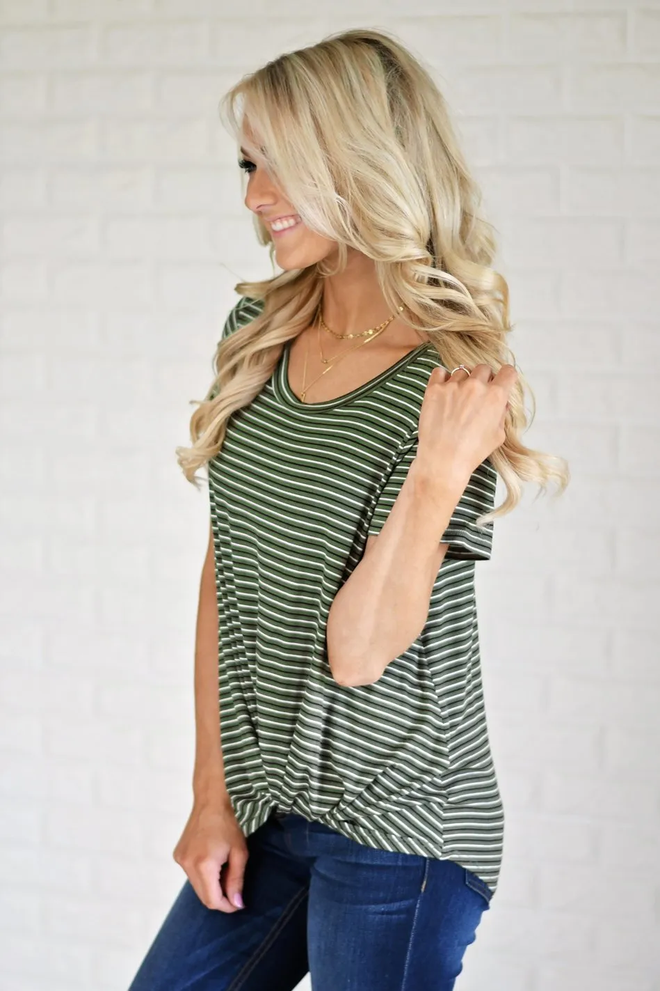 Olive Striped Knot Top