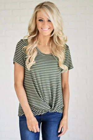 Olive Striped Knot Top