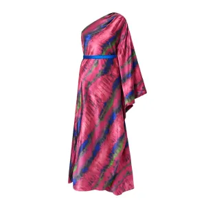 One-Shoulder Draped Tie-Dyed Silk-Satin Maxi Dress