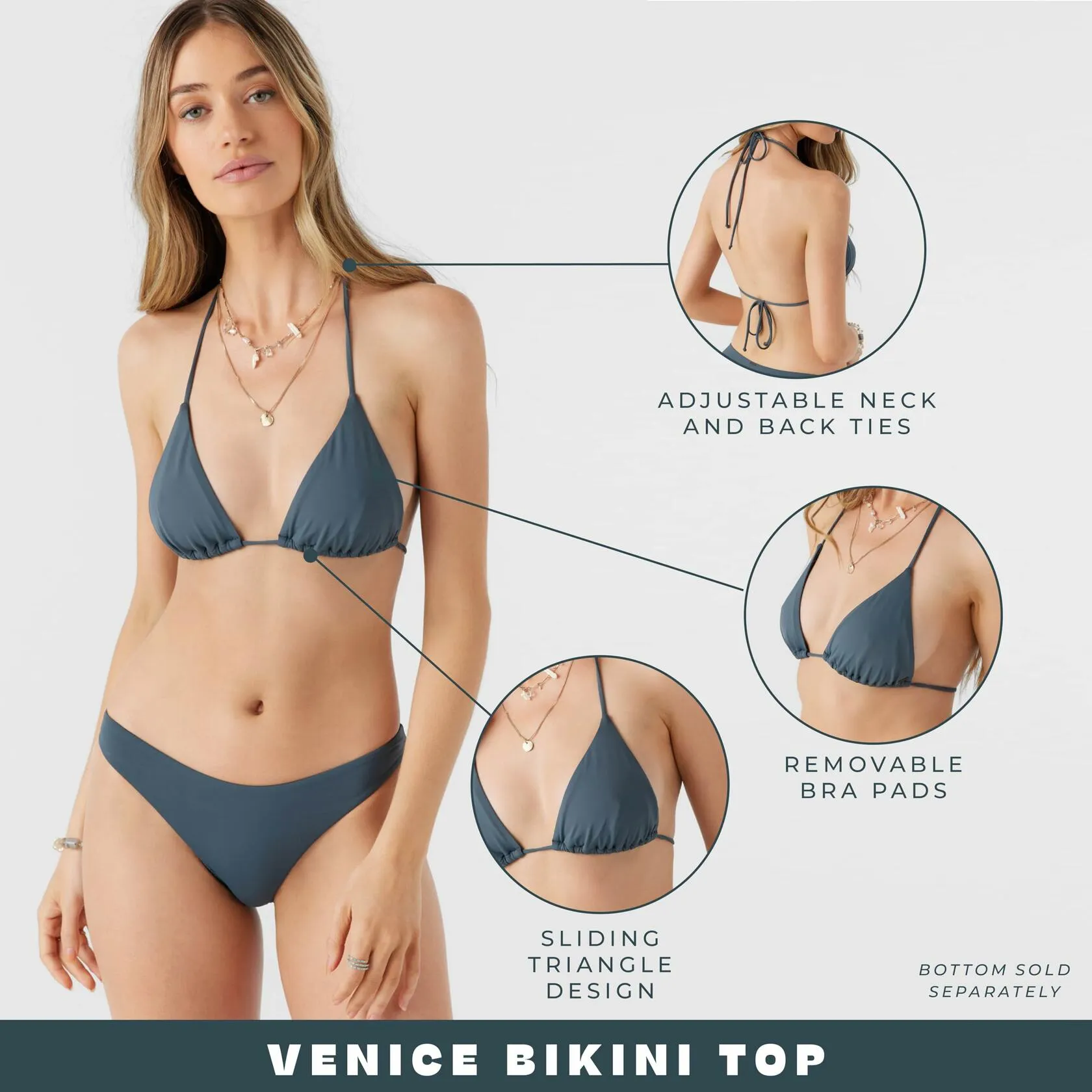 O'NEILL Women's Venice Triangle Bikini Top, String Bikini Top Design, Triangle