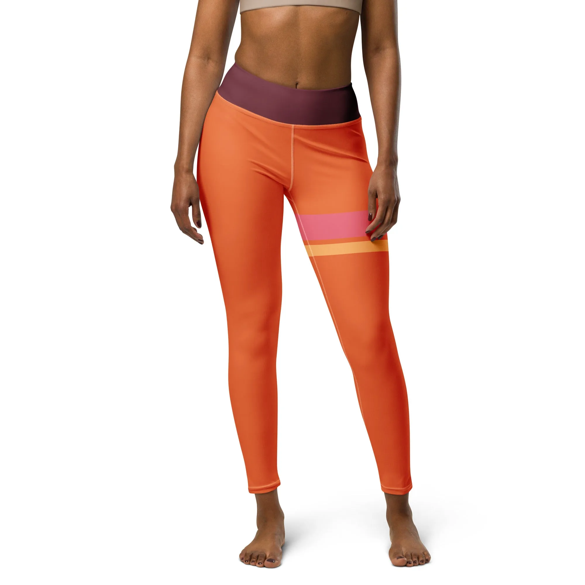 Orange and Pink Band High-Waist Leggings