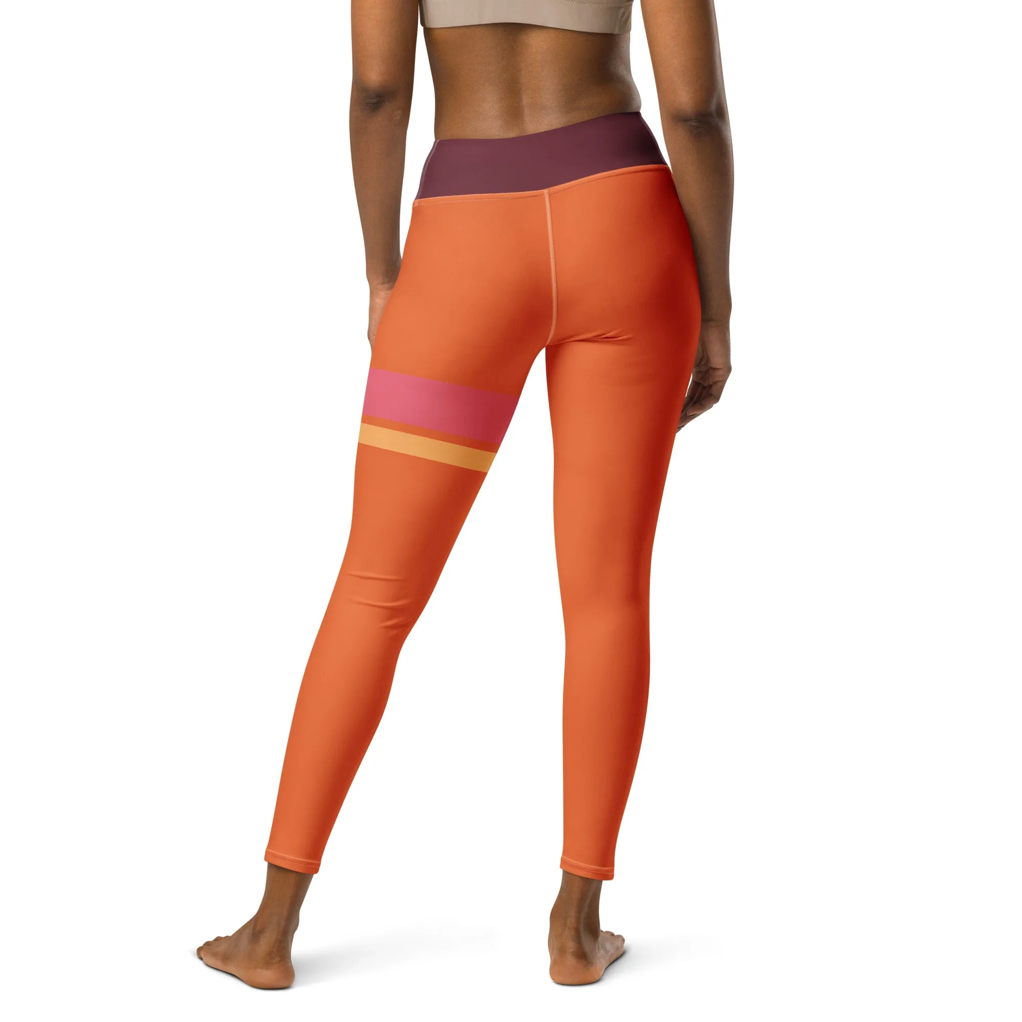 Orange and Pink Band High-Waist Leggings