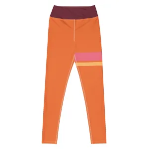 Orange and Pink Band High-Waist Leggings