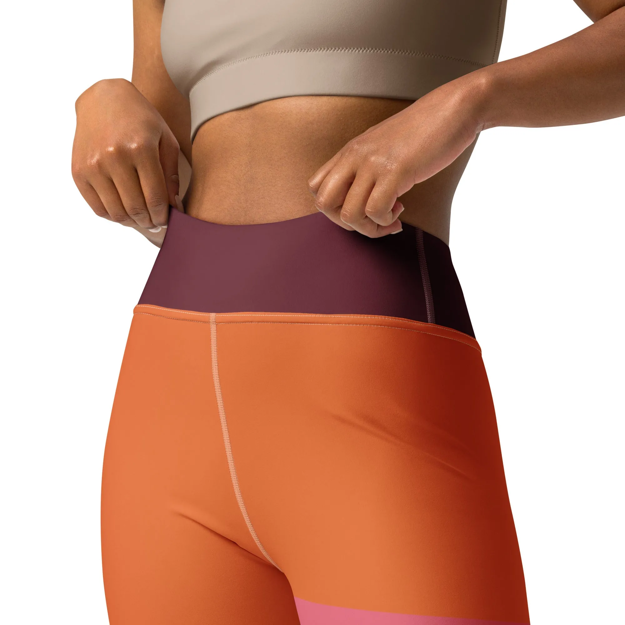 Orange and Pink Band High-Waist Leggings