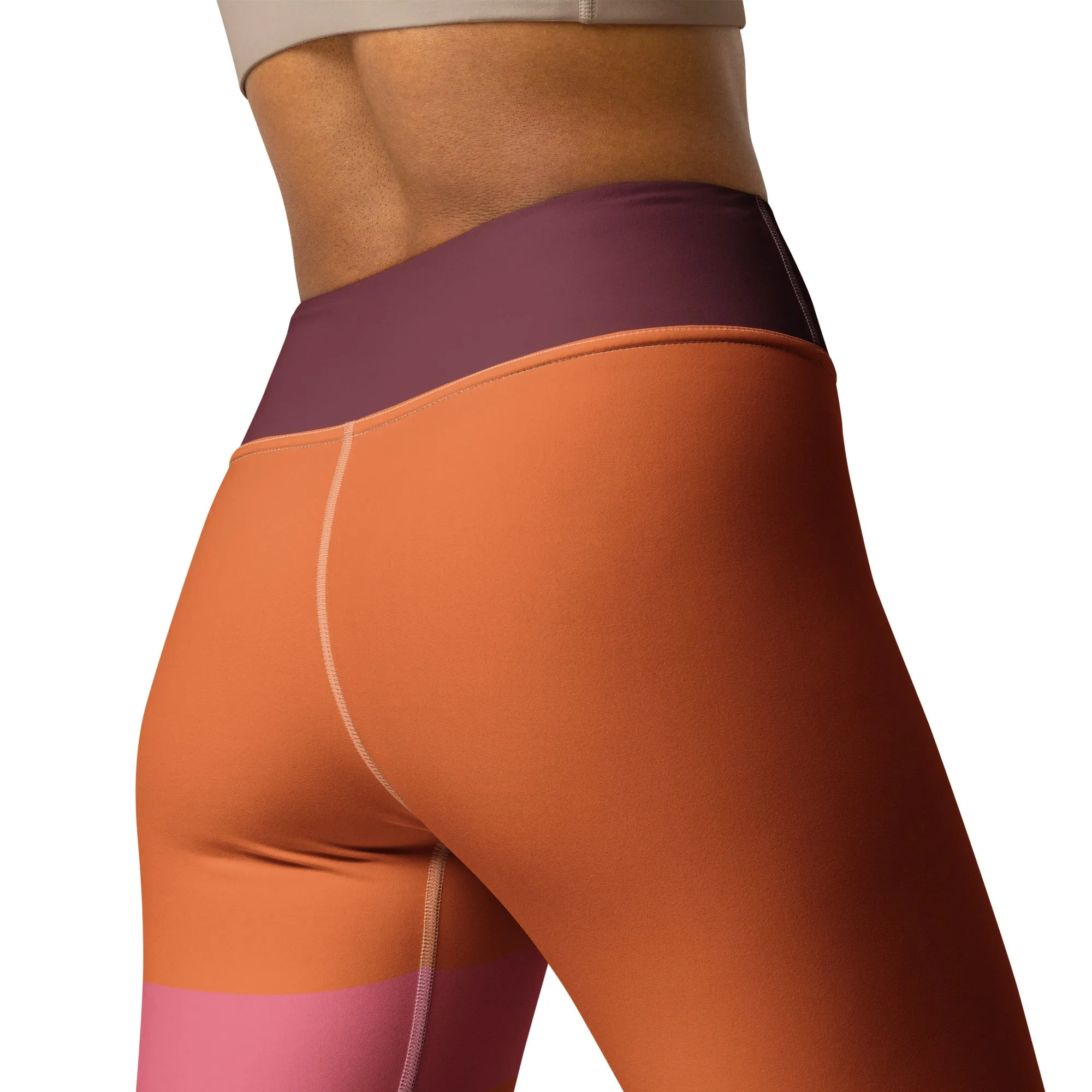Orange and Pink Band High-Waist Leggings