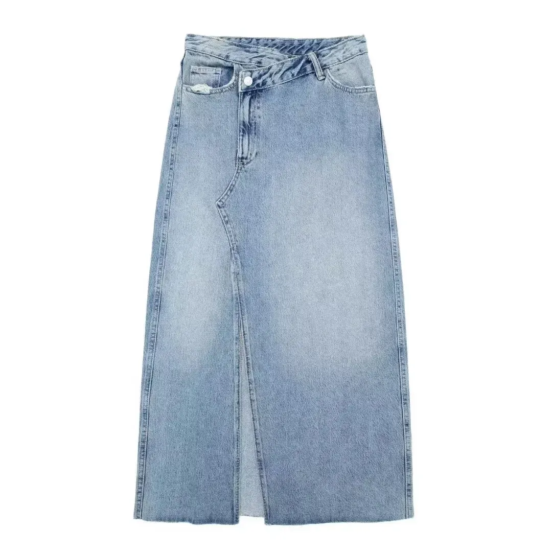 Over Knee Denim Casual Midi Skirt