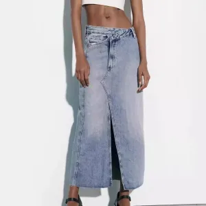 Over Knee Denim Casual Midi Skirt
