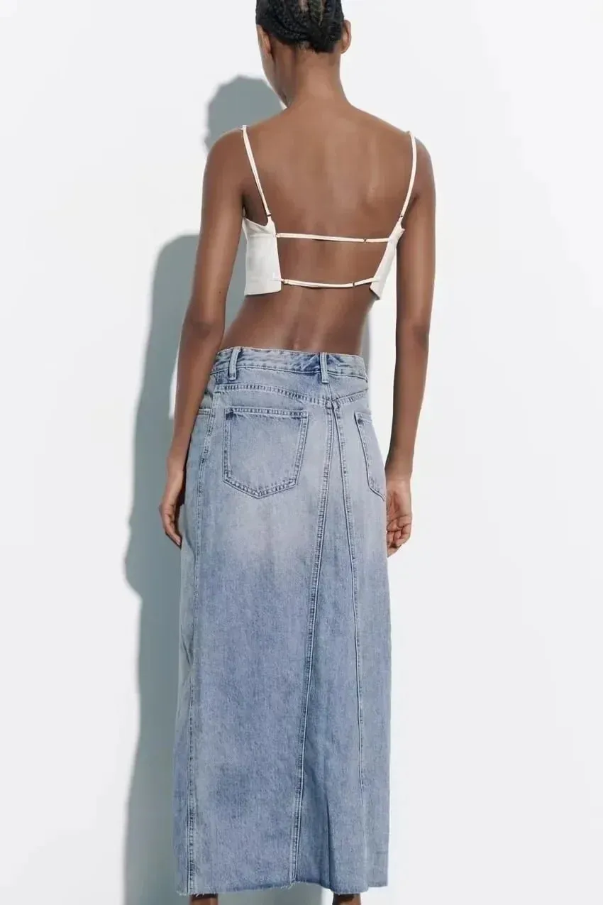 Over Knee Denim Casual Midi Skirt