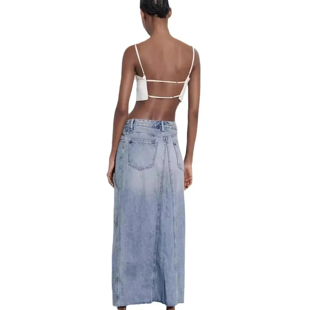 Over Knee Denim Casual Midi Skirt