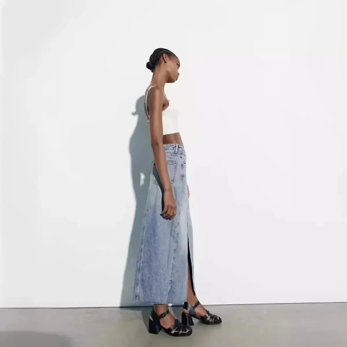 Over Knee Denim Casual Midi Skirt