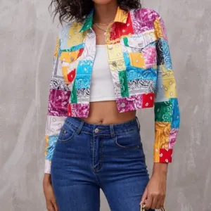 Paisley Partchwork Flap Pocket Crop Jacket