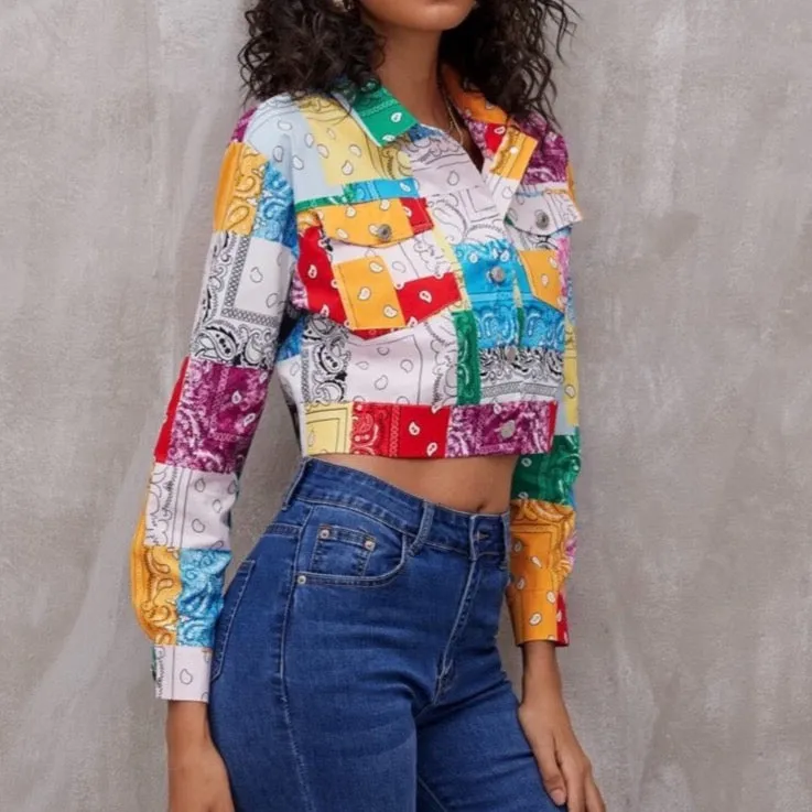 Paisley Partchwork Flap Pocket Crop Jacket