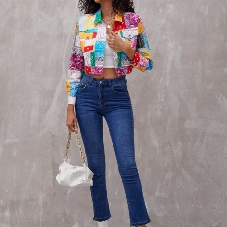 Paisley Partchwork Flap Pocket Crop Jacket