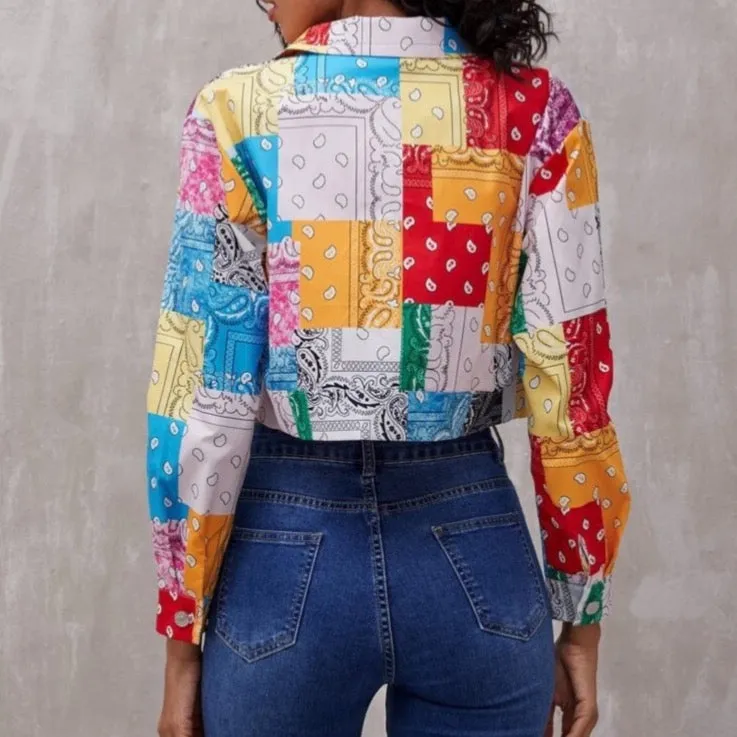 Paisley Partchwork Flap Pocket Crop Jacket