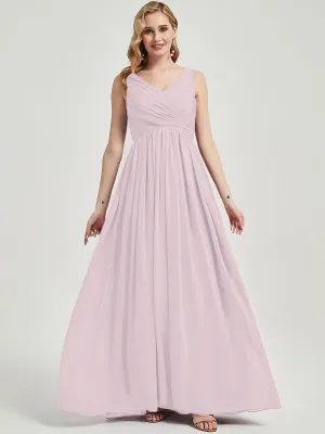 Pale Rose Empire Sleeveless Pleated Chiffon Maxi Bridesmaid Dress