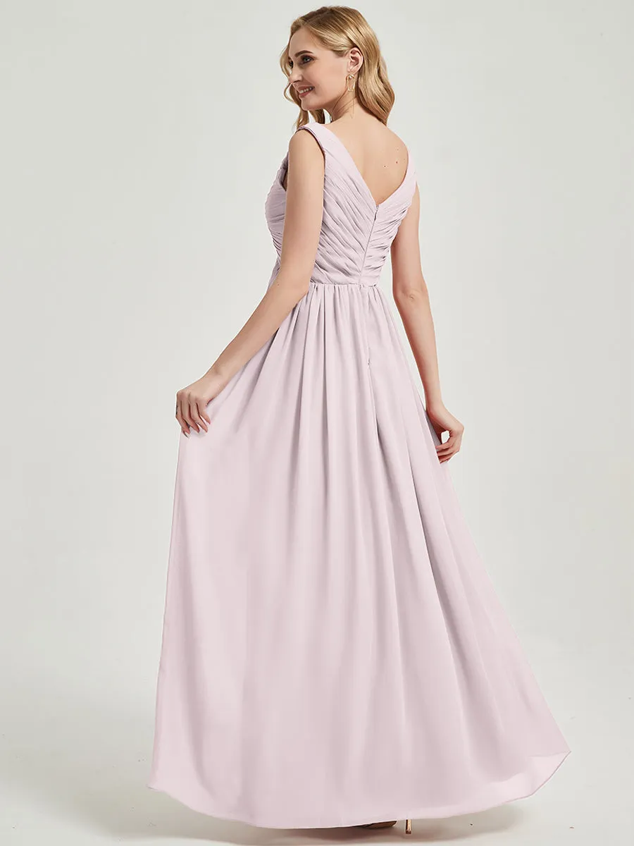 Pale Rose Empire Sleeveless Pleated Chiffon Maxi Bridesmaid Dress