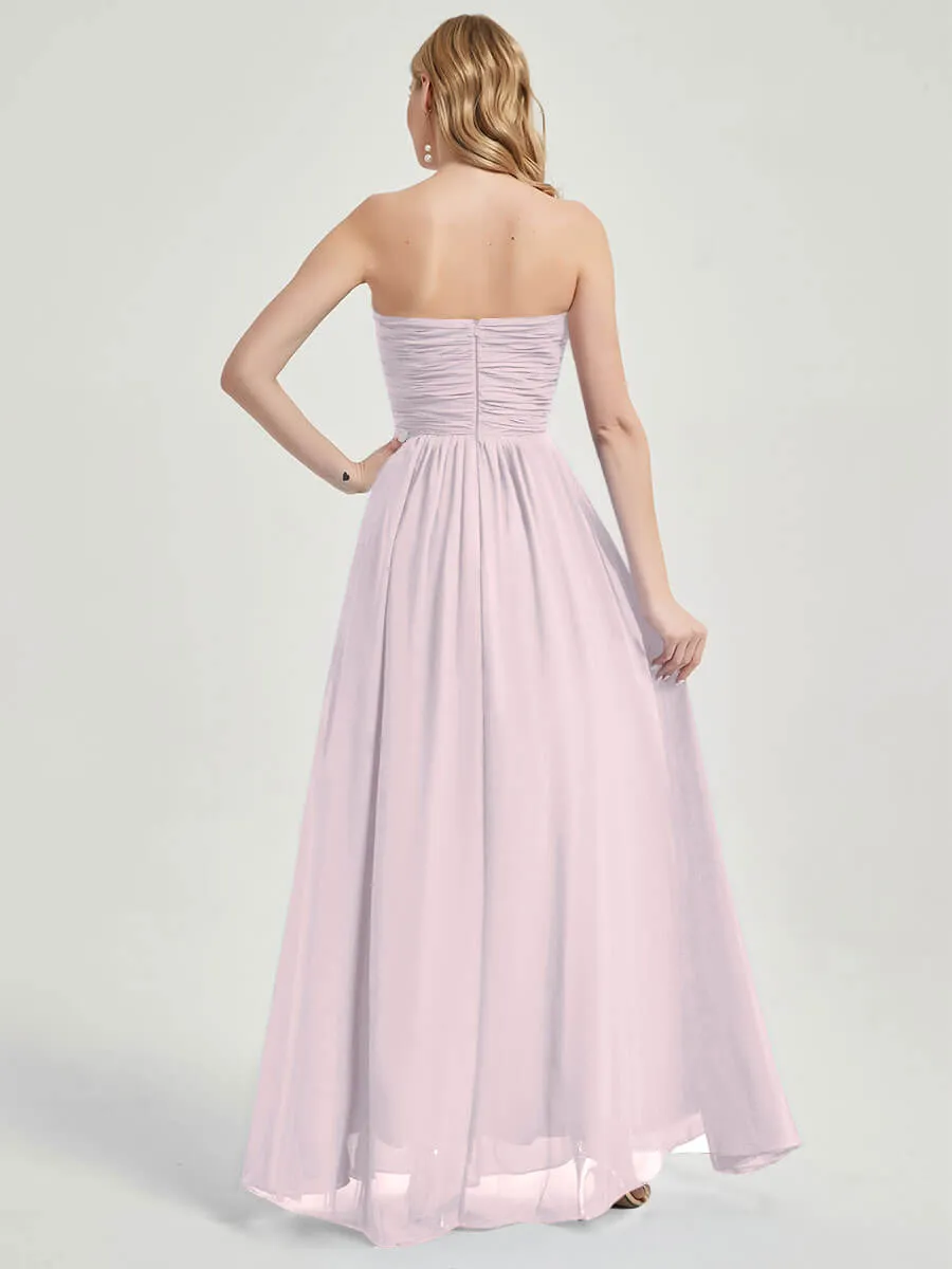Pale Rose Strapless Sweetheart  Chiffon Maternity Maxi Bridesmaid Dress