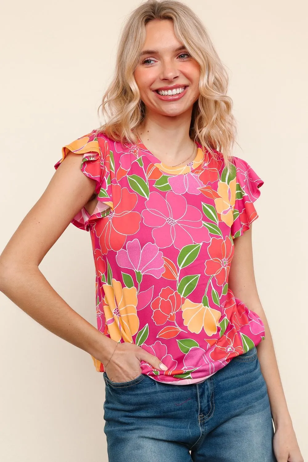 Paradise Floral Ruffle Sleeve top| S-3X