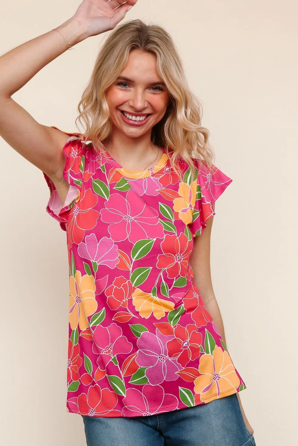 Paradise Floral Ruffle Sleeve top| S-3X