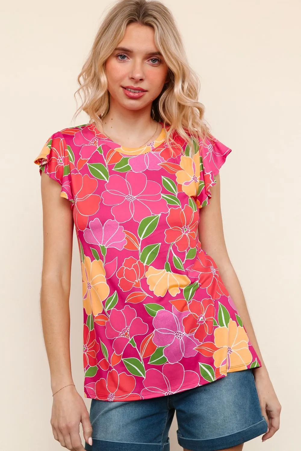 Paradise Floral Ruffle Sleeve top| S-3X